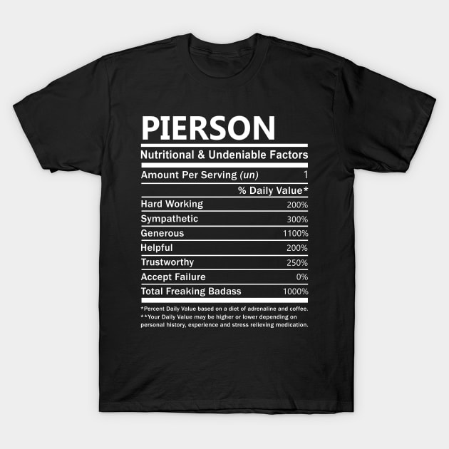 Pierson Name T Shirt - Pierson Nutritional and Undeniable Name Factors Gift Item Tee T-Shirt by nikitak4um